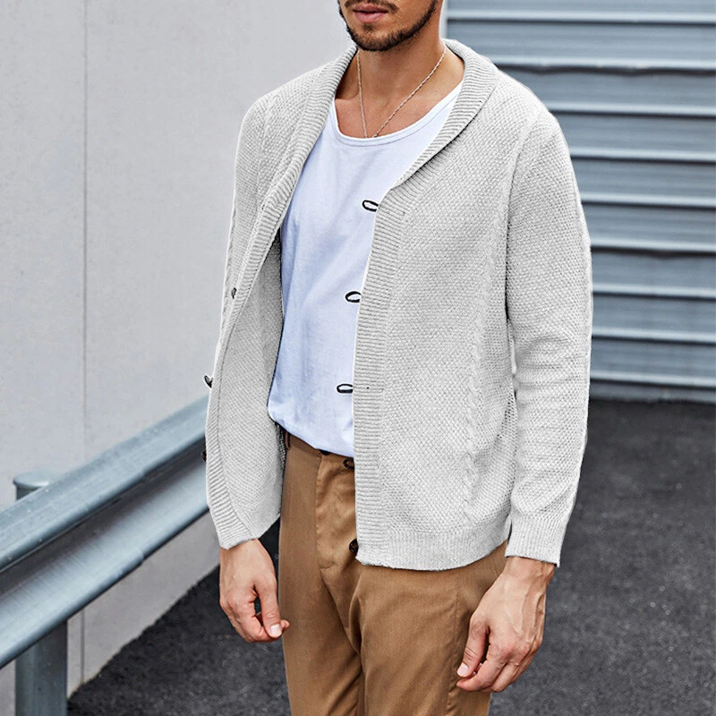 Men Lightweight Cardigan Sweater Single Breasted V Neck Button Knitted