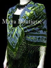 Piano Shawl Wrap Scarf Silk Burnout Velvet Olive  Gray Maya Boutique