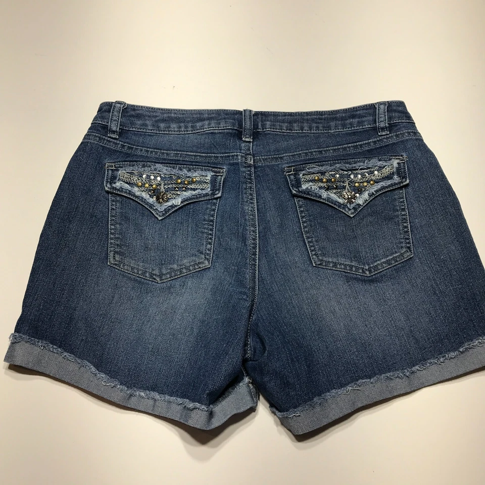 Apt. 9 Pantalones Cortos Para Mujer Talla 10 Corte Puños Denim Adornado Bolsillo Ajuste Moderno Foto 2 de 4