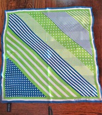 Adrienne Vittadini Geometric Silk Scarf Stripes Polka Dots Green Blue 21" Sq
