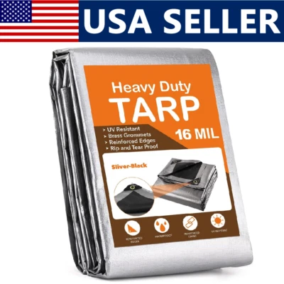 TIMOAU SILVER PREMIUM 16 MIL REINFORCED EXTREME HEAVY DUTY POLY TARP TRUE FINISHED SIZE