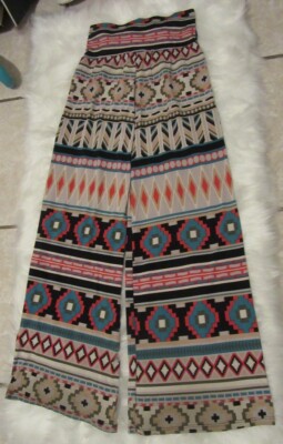 Women Juniors Jrs Tribal Pants Small S Flare Colorful Summer