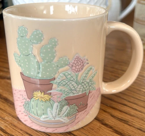 Flowering Cactus Coffee Mug 10 Oz Vintage Otagiri Japan Curtis Swann Embossed