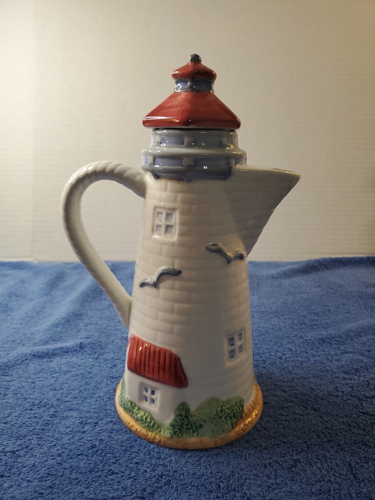 RARE Hand Painted Lighthouse Teapot-By Flowers Inc. Balloons