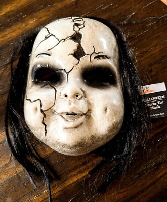 Scary Terror Tot Plastic Halloween Mask Adult Unisex Black Hair