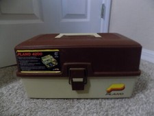 Vintage Plano 4200 Fishing Tackle Box 2-Tray Fold-Out Brown/Tan Made in USA!