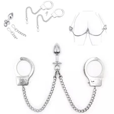 Handcuff Anal Plug Butt Bondage Metal Restraint Fetish SM BDSM Adult Sex Toys US