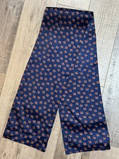 Vintage 60's Navy Blue Polka Dot Geometric Red Squares Thick Rich Scarf 44  X 7  