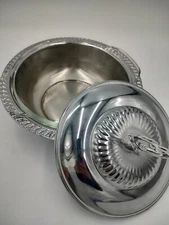 VTG Shelton Ware NYC Chrome Casserole Serving Dish w/Fire King Glass Dish Silver