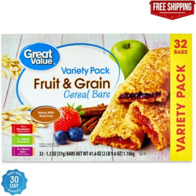 Fruit Grain Cereal Bars Variety Pack Healthy Snack 32 Count Quick Snack
