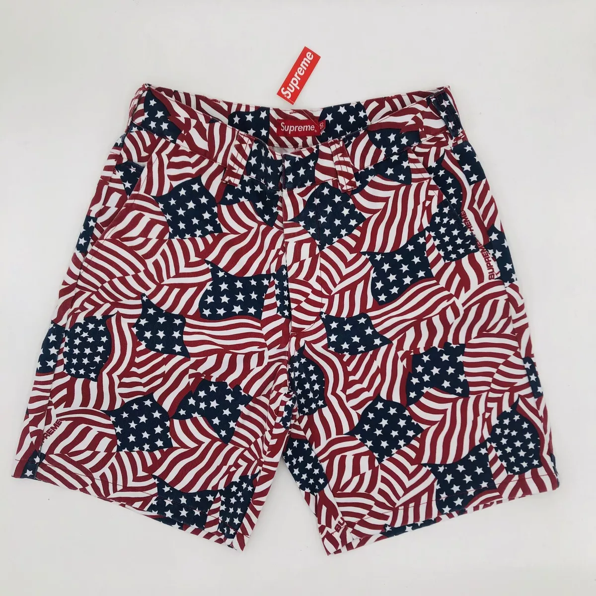 🔥 New Supreme® Work Shorts Red White Blue USA American Flags SS20 Size 30  🔥 💯