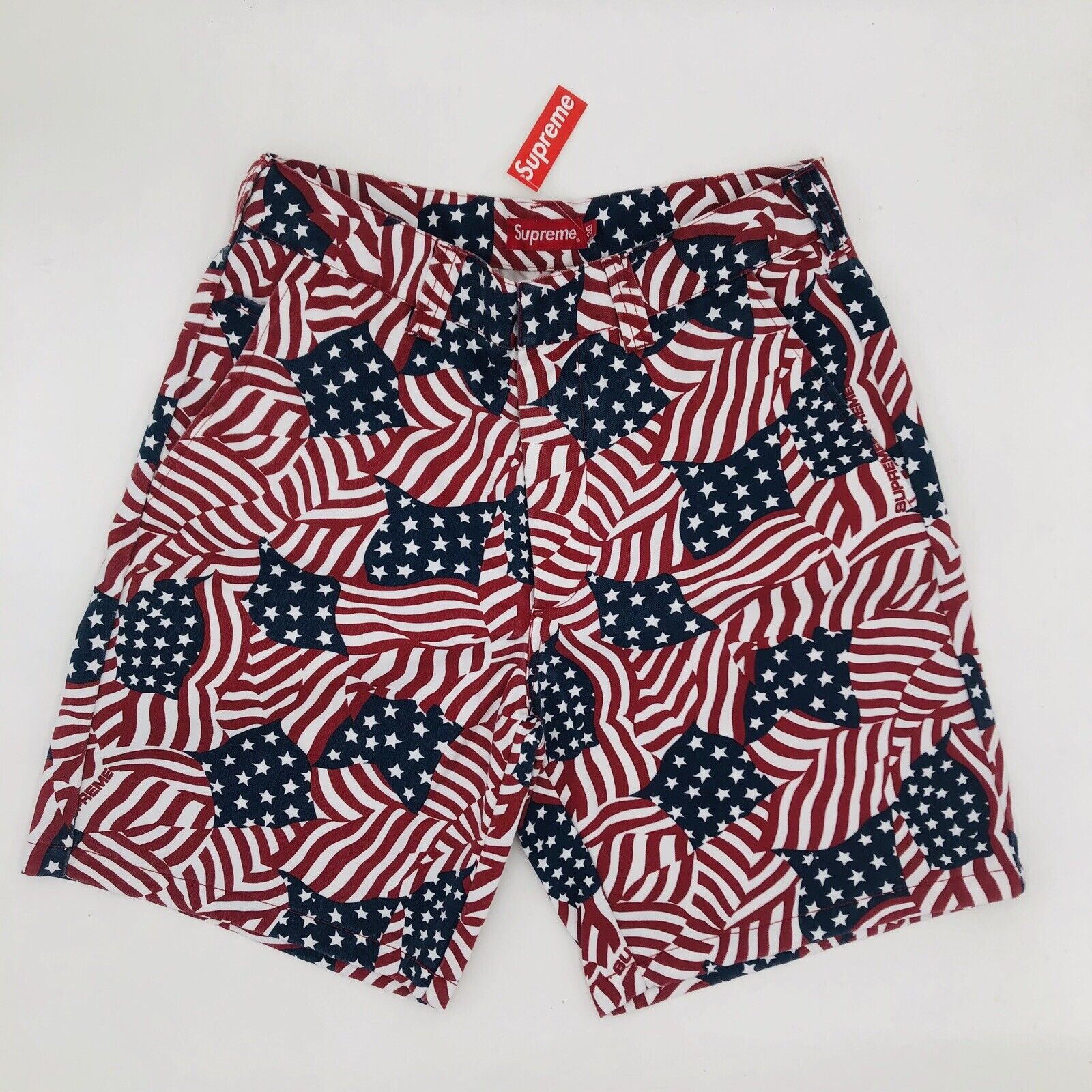 🔥 New Supreme® Work Shorts Red White Blue USA American Flags SS20 Size 30 🔥 💯