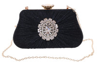 LB-8004-3 Schwarz Glitzer Stoff Strass Ornament Abendtasche Clutch Tasche Party