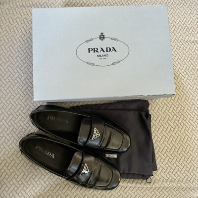 靴 PRADA SPORT leather loafers black US8.5 PRADA Sport Black Leather Loafer Linea Rossa 0950 UK8 US9 | eBay