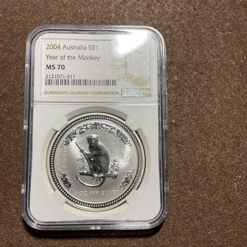 2004 Australia Lunar year of the Monkey 1oz Silver NGC MS70