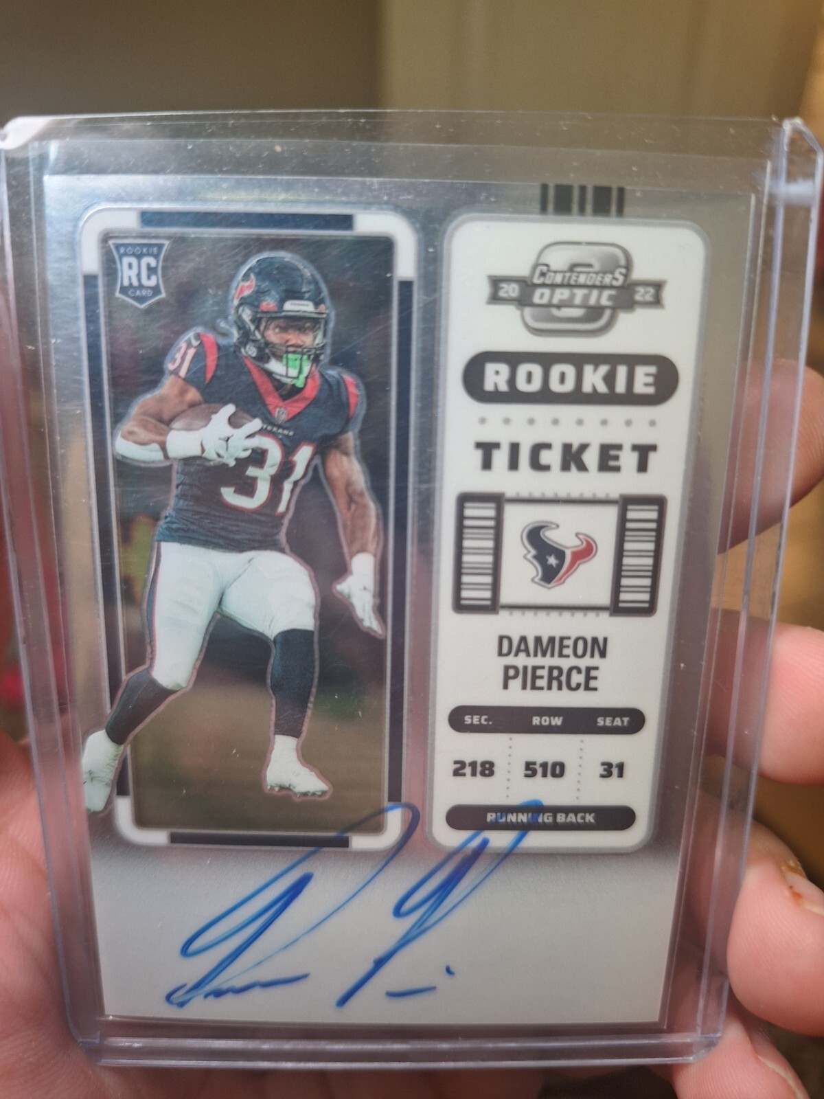 Dameon Pierce 2022 Panini Contenders Optic Rookie Ticket Auto RC TEXANS #111