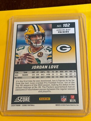 Jordan Love 01/50 2024 Panini Score Football Gold Zone #102 Nice