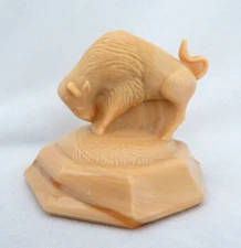 Buffalo Paperweight ~ Hand Blown Carmel Slag Glass by Joe St. Clair  MINT