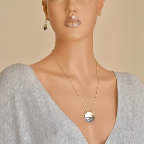Sterling Silver 925 Round Earrings Pendant Set Ocean Sea Nature Inspired Jewelry - Picture 7 of 8