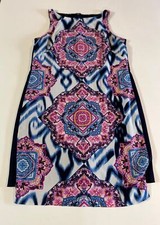 Vince Camuto Women's Dress Sheath Sleeveless Shift Medalion Ikat Print Size 6 