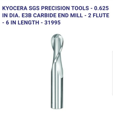 31995. SGS. Kyocera 2 Fl, E3B carbide end mill. 0.625'' Dia. 6'' Length
