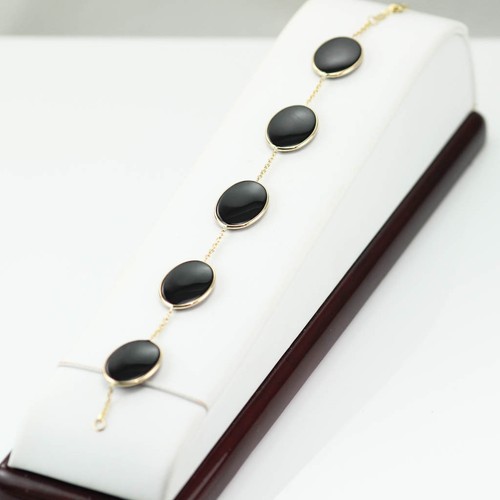 GEMSTONE BY THE YARD BRACELET BLACK ONYX 5 STATION & 14K YELLOW GOLD 7 INCHES - 第 1/8 張圖片