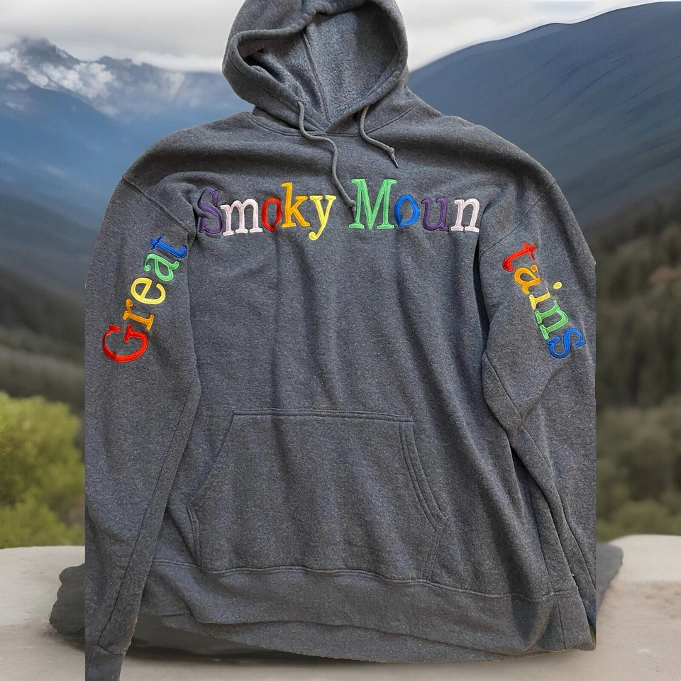 Sudadera con Capucha Great Smoky Mountains Talla L Manga Hechizada Arco Iris Bordado Pullover Foto 2 de 4