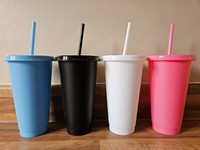 24 fl oz/ 710ml Blank Plastic Cold Cup With Lid & Straw