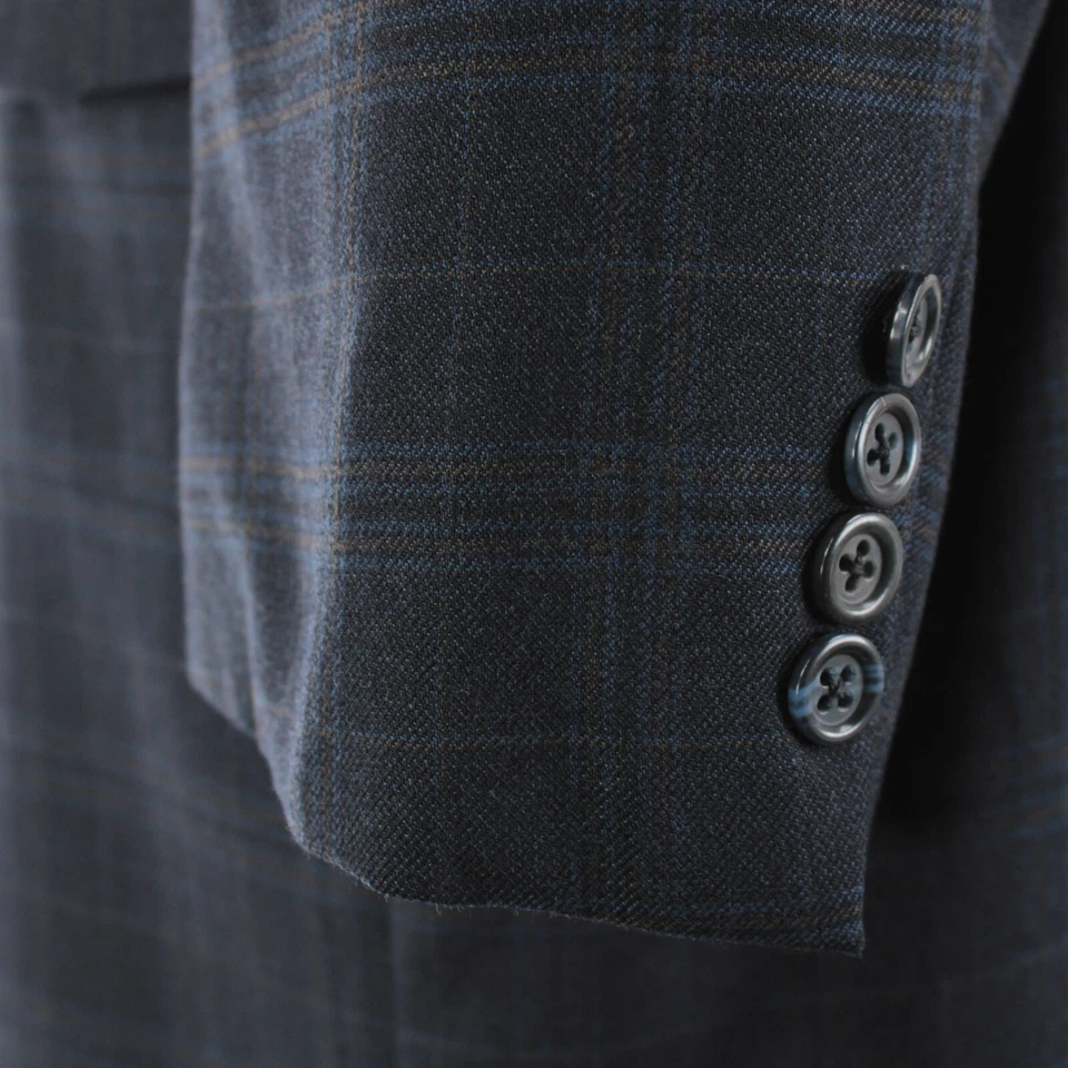 Jack Victor Super 110's Wool Sport Coat Size 44L US In Blue w/ Gray & Blue Plaid - Image 3 of 4