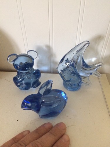 Figurines Lot Glass Animals Vintage Blue Glass - Bild 2 von 11