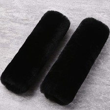 OGLAND Authentic Sheepskin Car Seat Belt Pad,2 Pack Shearling Wool, Black