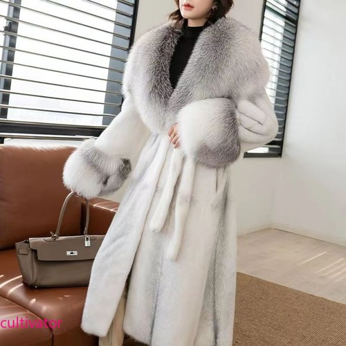 Winter Women's Coat Mink Fur Coat Long Big Fox Fur Collar Thicken Warm Jackets - Afbeelding 1 van 21