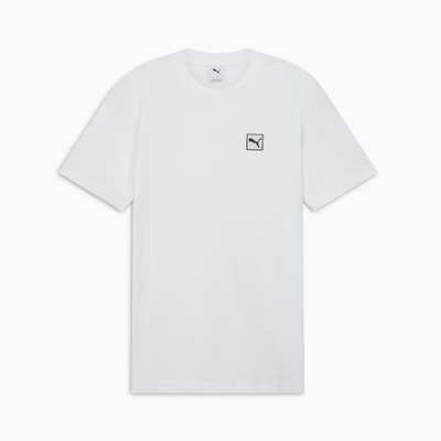 Puma Elevated Essentials Men's T-Shirt Medium White Logo Crewneck Cotton Top