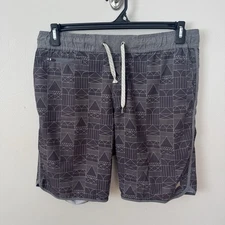 Vuori Men's Swim Trunks Gray Geometric Pattern Size L Drawstring Waist