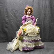 Paradise Galleries 18" Musical Porcelain Doll Yellow Rose Texas Purple Ivory