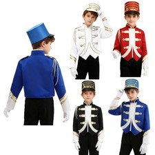 Kids Boys Jacket Loose Fit Stage Costume Gold Trim Decorated Uniform Trumpet