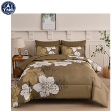 King Size Floral Comforter Set 7 Pieces Microfiber Bedding with Sheets Pillow...