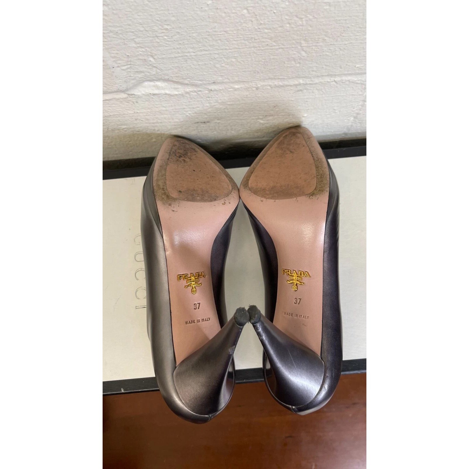 Prada Milano Semi Pointed Toe Pumps Sandals Silver Leather Slip On Women's 37 EU thumbnail 7