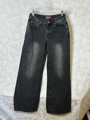 Edikted High Rise Wide Leg Jeans Black Wash Size XS