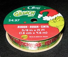 THE GRINCH Whoville Christmas Ribbon 5/8" x 15'  MERRY GRINCHMAS Crafting