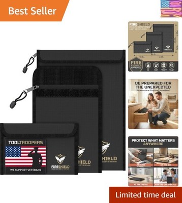 FIRESHIELD PRO Upgraded 2000°F Fireproof Document Bag 3-Pack   Fire & Water R...