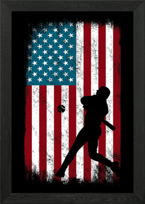 Baseball US Flagge gerahmtes Wandbild Poster Leinwanddruck Bild