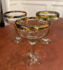 Mexican Hand-Blown Glass – Set of 3 Hand-Blown Confetti Color Margarita Glasses
