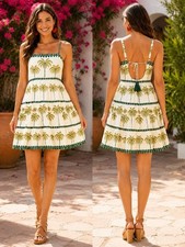 Farm Rio Curto Milano Coqueiros Dress Beach Midi Boho Mini- UK12 EU40 MEDIUM (M)