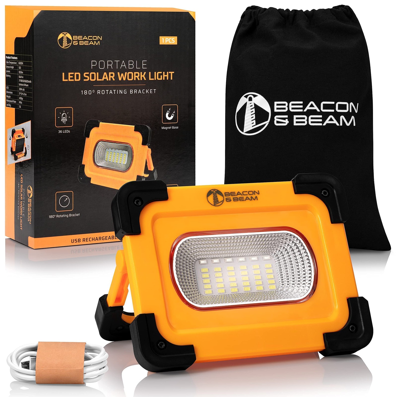 Portable Led Solar Projector, Rechargeable Work Light, Emergency Light with USB