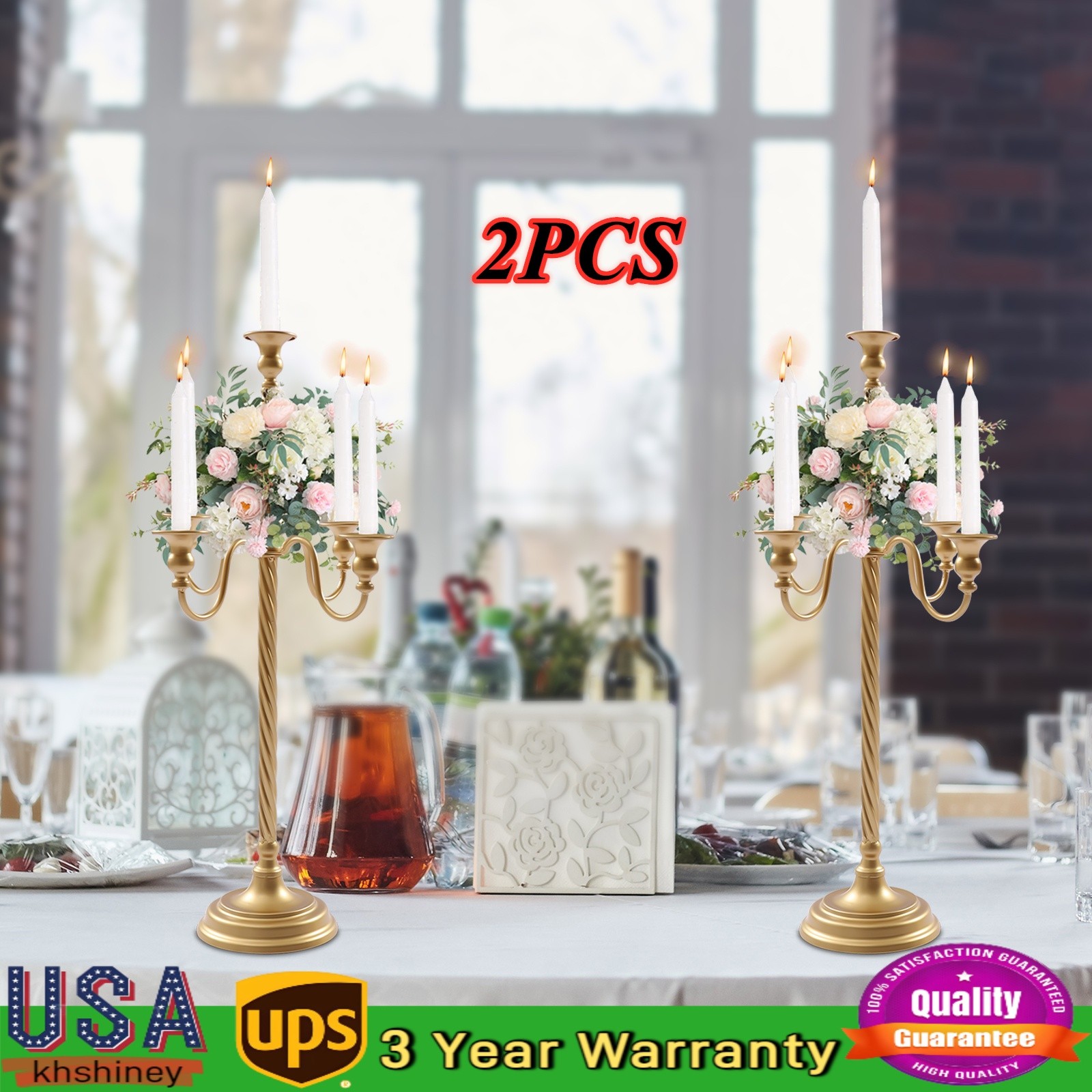 S 5 Arm Metal Candlestick Stand For Taper Candles Gold