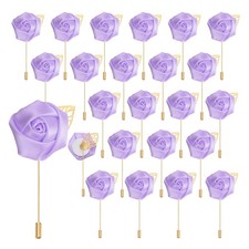 24pcs Light Purple Rose Boutonnieres Pins for Formal Party