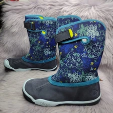 Plae Boots Kids Youth 3 Thandi Neoprene Leather Tall Waterproof Blue Floral