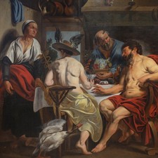 Antico quadro mitologico grande dipinto fiammingo ad olio su tela arte XVIII