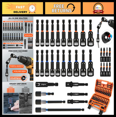 35 PCS Magnetic Nut Driver Set, Impact Drill Bits, SAE & Metric Cr-V Steel, Quic